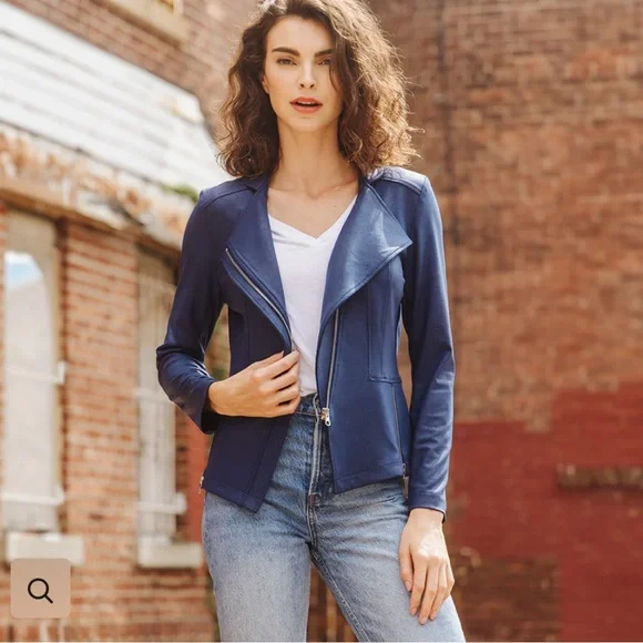 CLARA SUN WOO LIQUID LEATHER™ SIGNATURE JACKET - NAVY XS - Picture 2 of 6